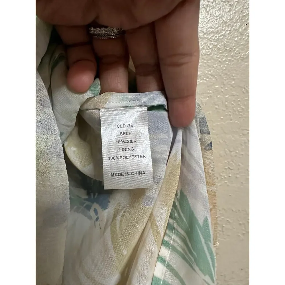 Christy Lynn Florence Maxi Dress Womans M NWOT 100% Silk Smocked Palm Print